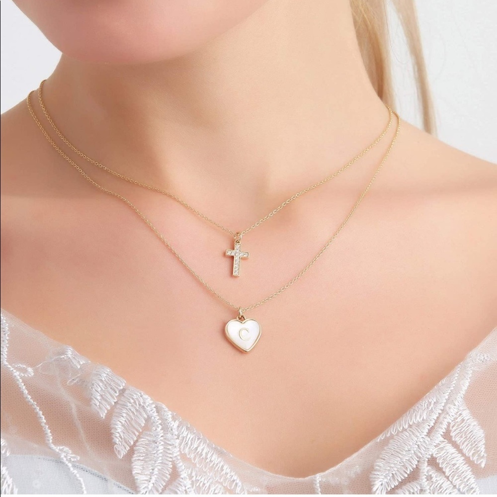 DOUBLE NECKLACE HEART AND CROSS Gift Jewelry Collectible Birthday Present
